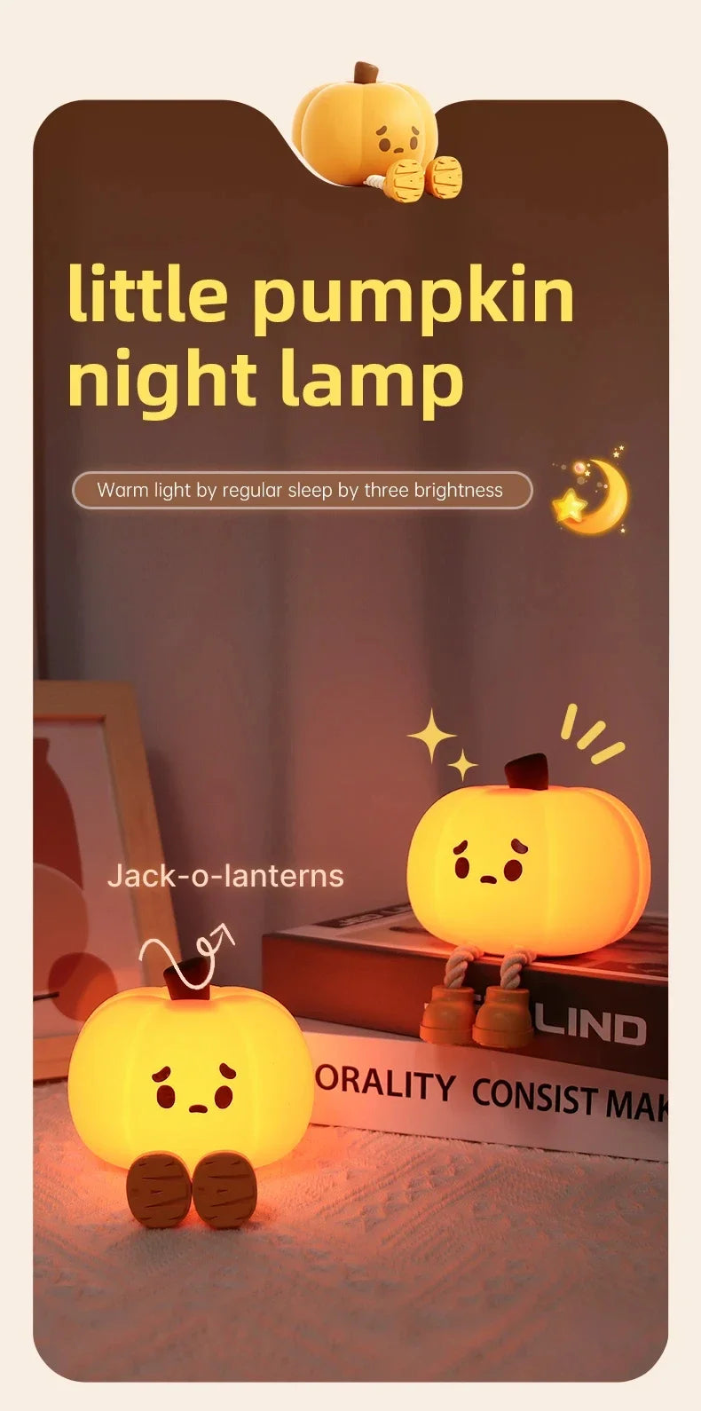 Led Lights Pumpkin Lantern Night Light LED Rechargeable USB Table Lamp Desk Room Decoration Baby Nursery Kids Birthday Gift