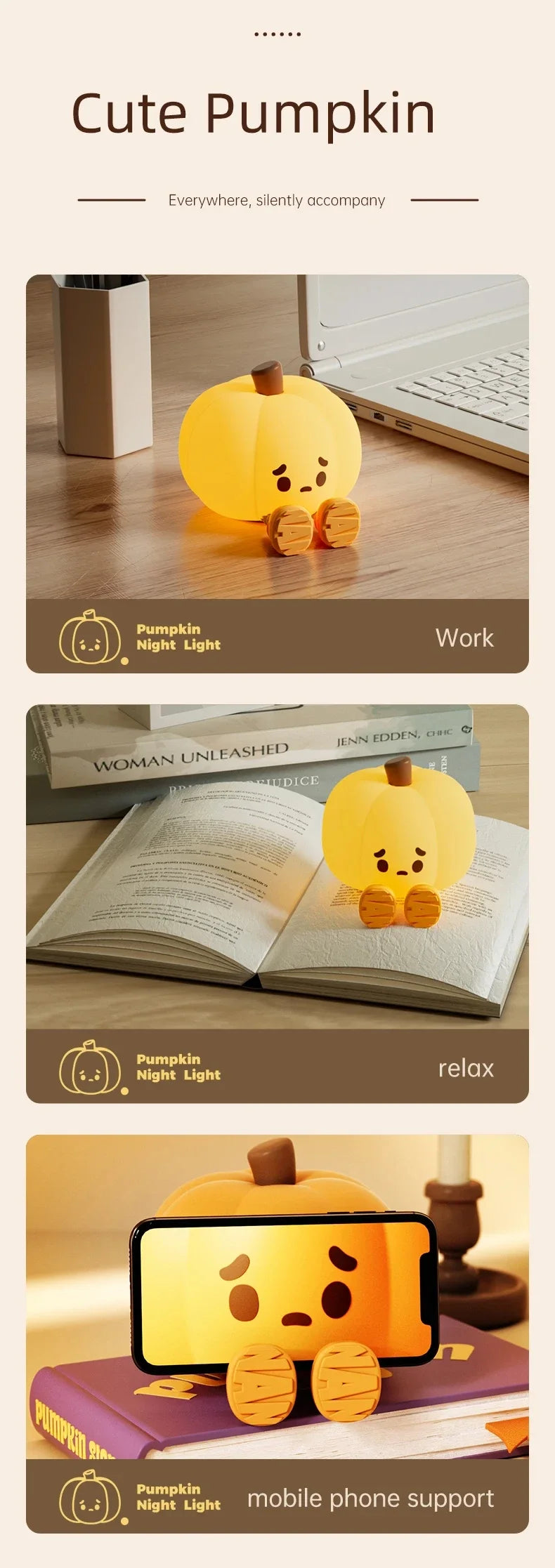 Led Lights Pumpkin Lantern Night Light LED Rechargeable USB Table Lamp Desk Room Decoration Baby Nursery Kids Birthday Gift