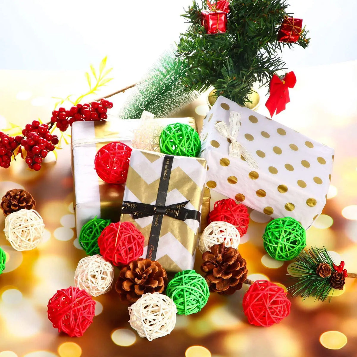 Rattan Balls Multicolor 30pcs Solid Wicker Twig Ornaments For Christmas Tree Home Party Decor Festival Decoration