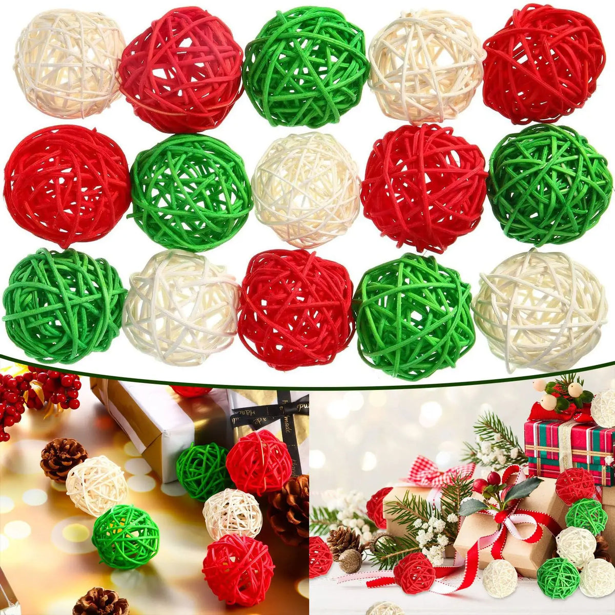 Rattan Balls Multicolor 30pcs Solid Wicker Twig Ornaments For Christmas Tree Home Party Decor Festival Decoration