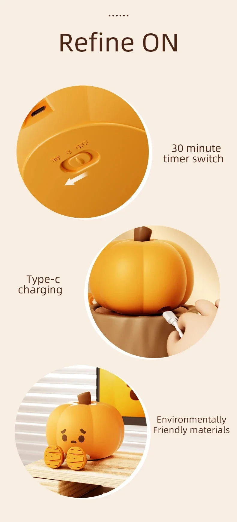 Led Lights Pumpkin Lantern Night Light LED Rechargeable USB Table Lamp Desk Room Decoration Baby Nursery Kids Birthday Gift