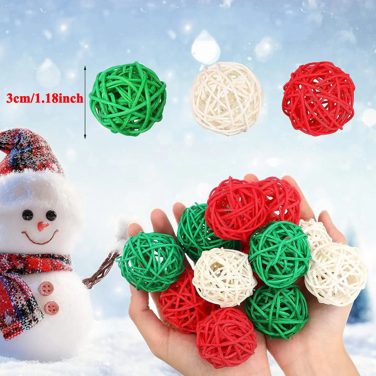 Rattan Balls Multicolor 30pcs Solid Wicker Twig Ornaments For Christmas Tree Home Party Decor Festival Decoration